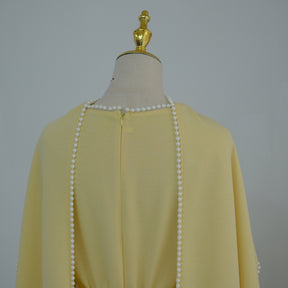 LR1167  Plain Scuba Beaded Shawl + Long Sleeve Dress Set