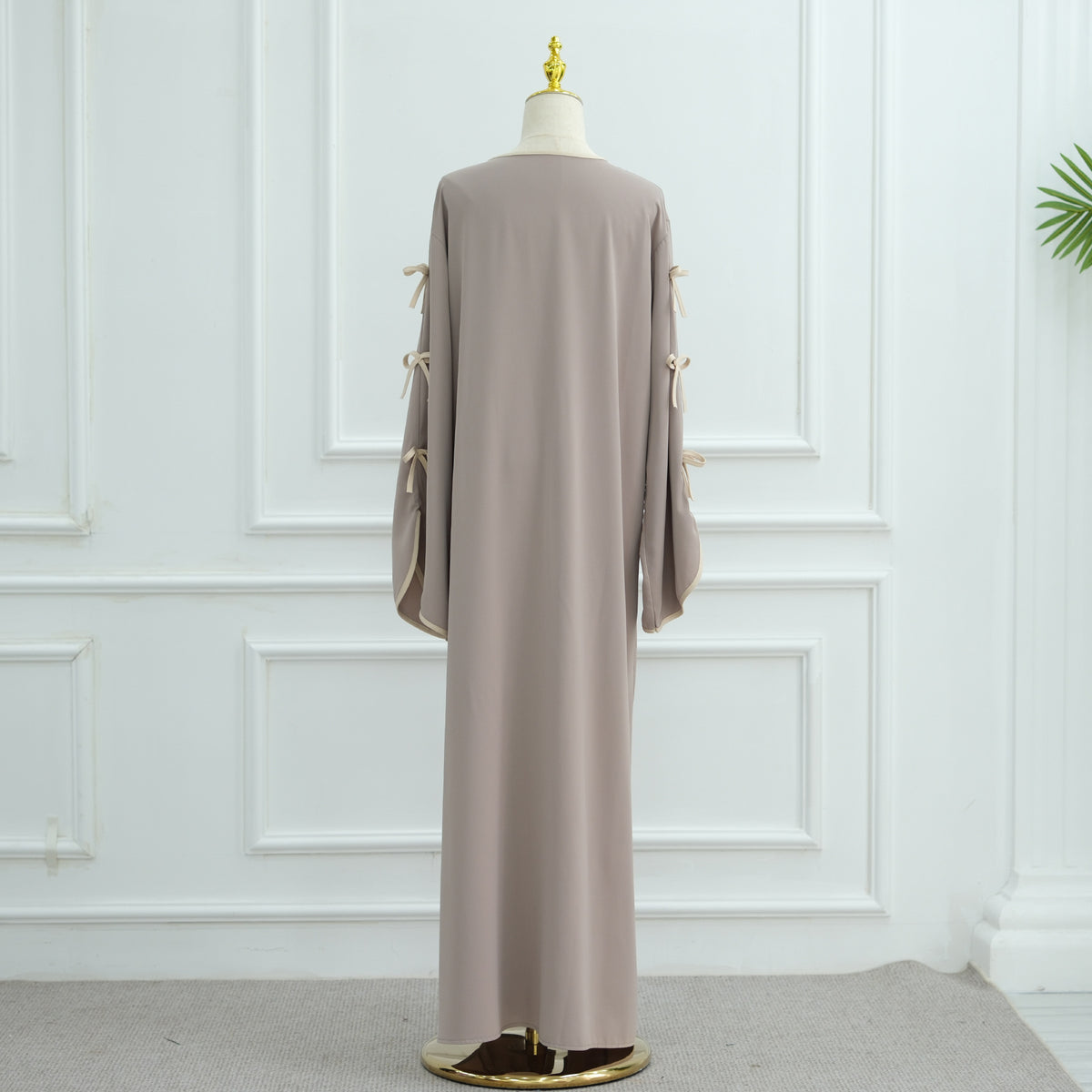 LR962+LR1003 Plain Bow Abaya Dress Set