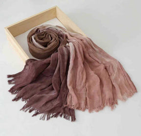 SS009  Modal Tie-Dye Oil Painting Style Two-End Fringed Crinkled Hijab