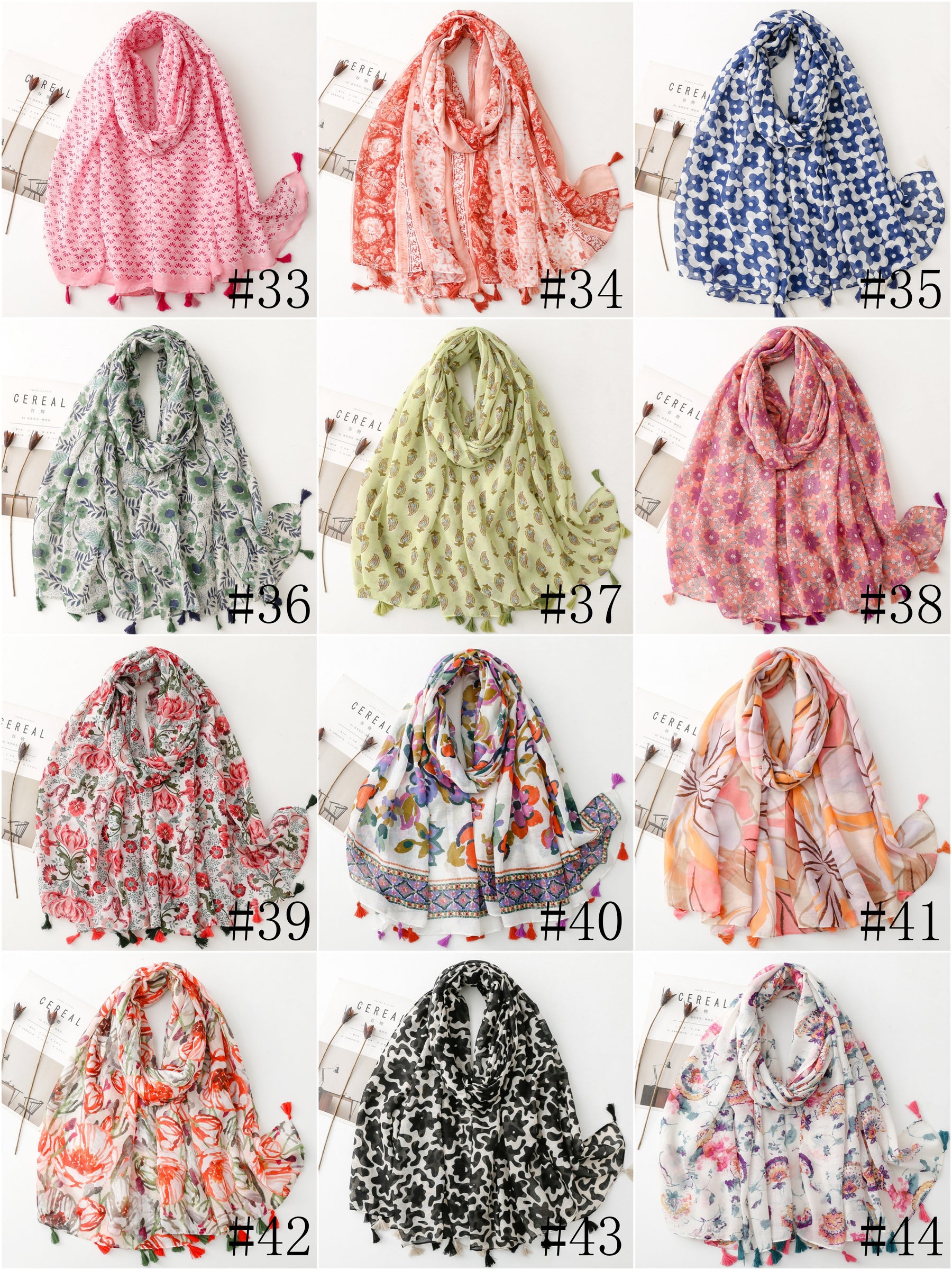 SL2202-009  Women's Ethnic Cotton Linen Feel Scarf with Wheat Ears Tassels