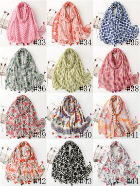 SL2202-009  Women's Ethnic Cotton Linen Feel Scarf with Wheat Ears Tassels