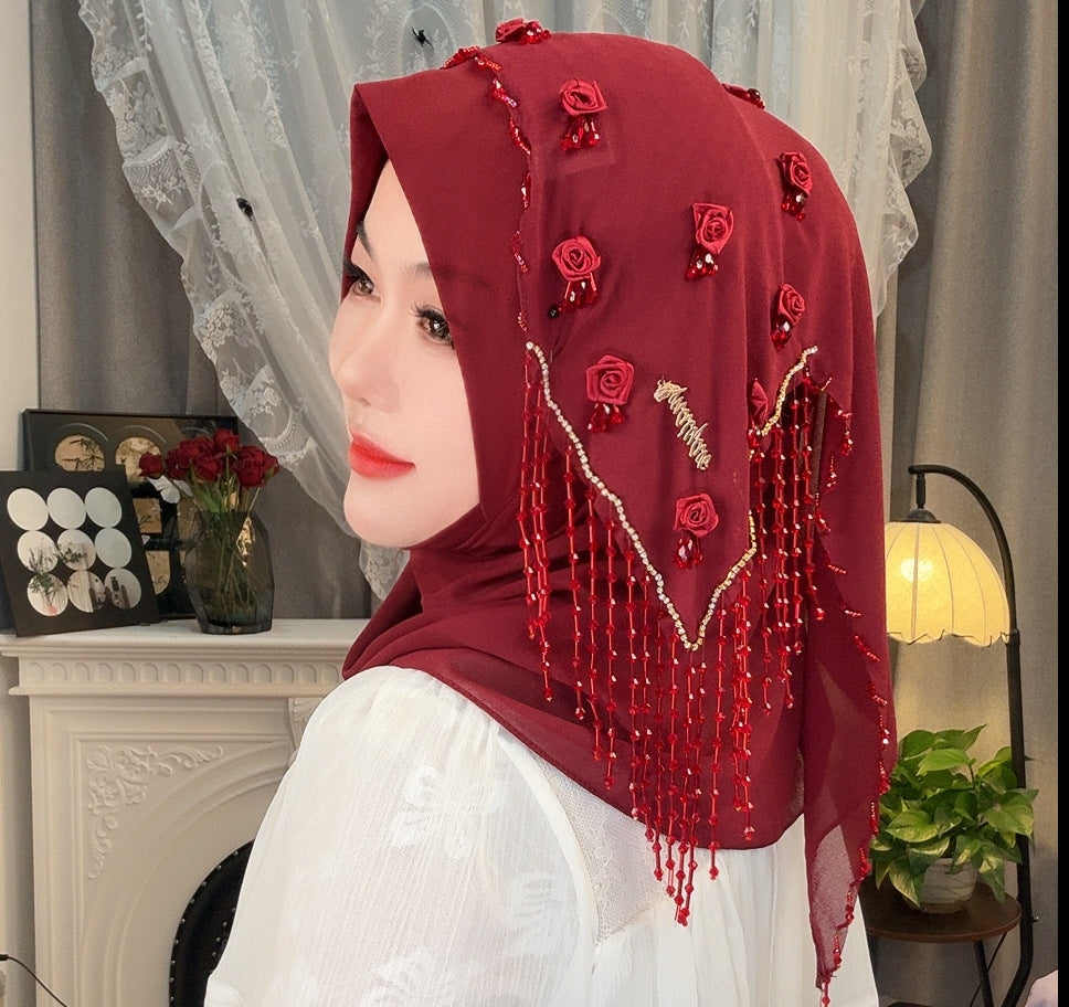 MY320  Plain Rose Rhinestone Polyester Turban Hijab - MOQ:20 PCS
