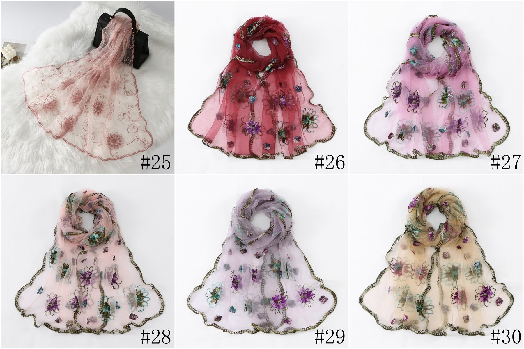 VE154  Nylon Embroidered Breathable Lightweight Hijab
