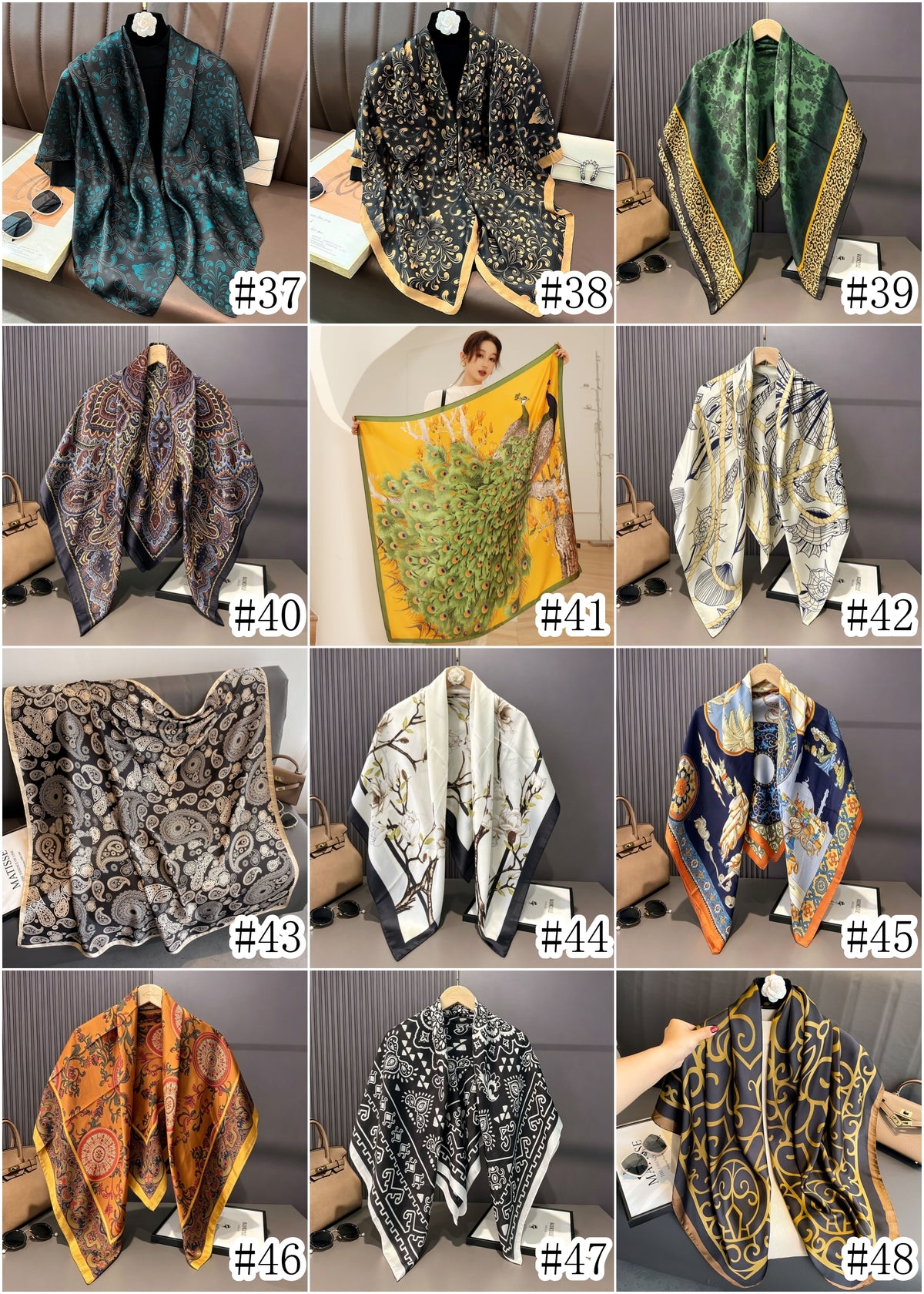 S11001  110*110 cm Printed Silk-Look Large Square Scarf