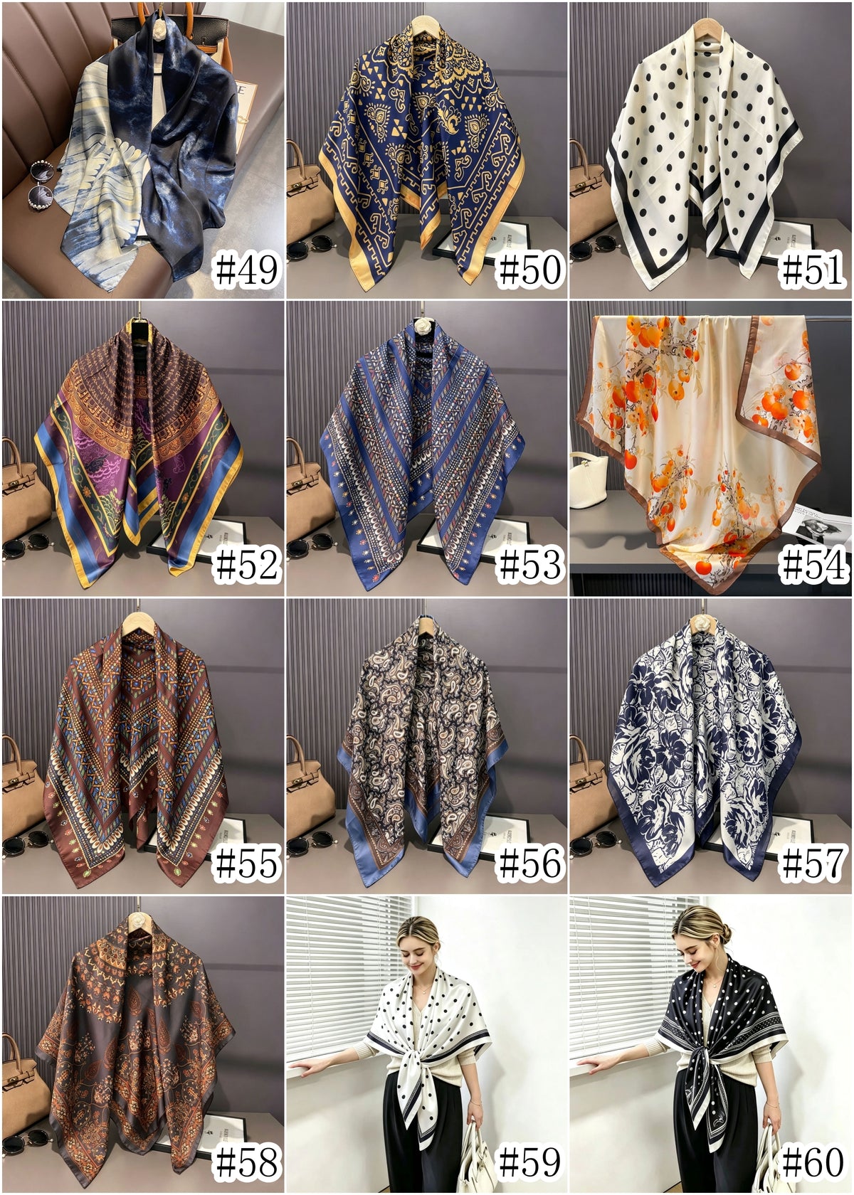 S11001  110*110 cm Printed Silk-Look Large Square Scarf