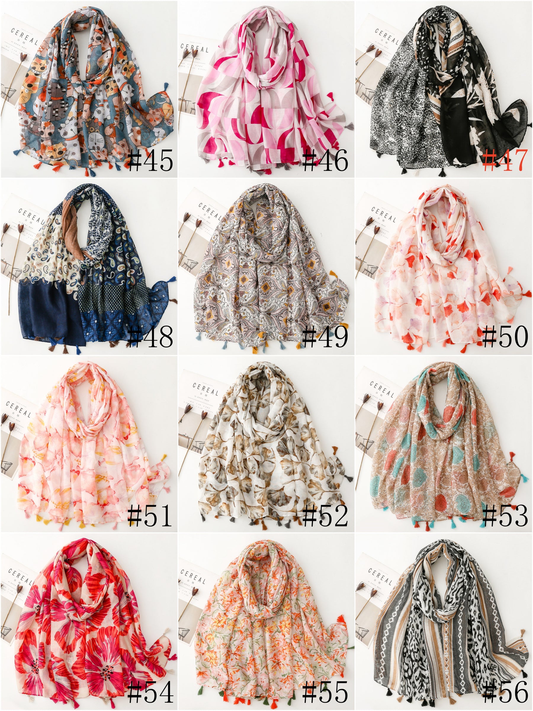 SL2202-009  Women's Ethnic Cotton Linen Feel Scarf with Wheat Ears Tassels