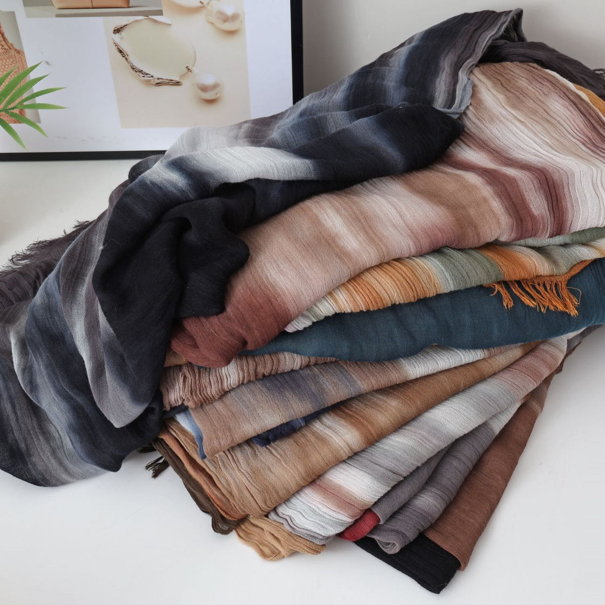 SS009 Tie-Dye Tassel Crinkle Modal Hijab