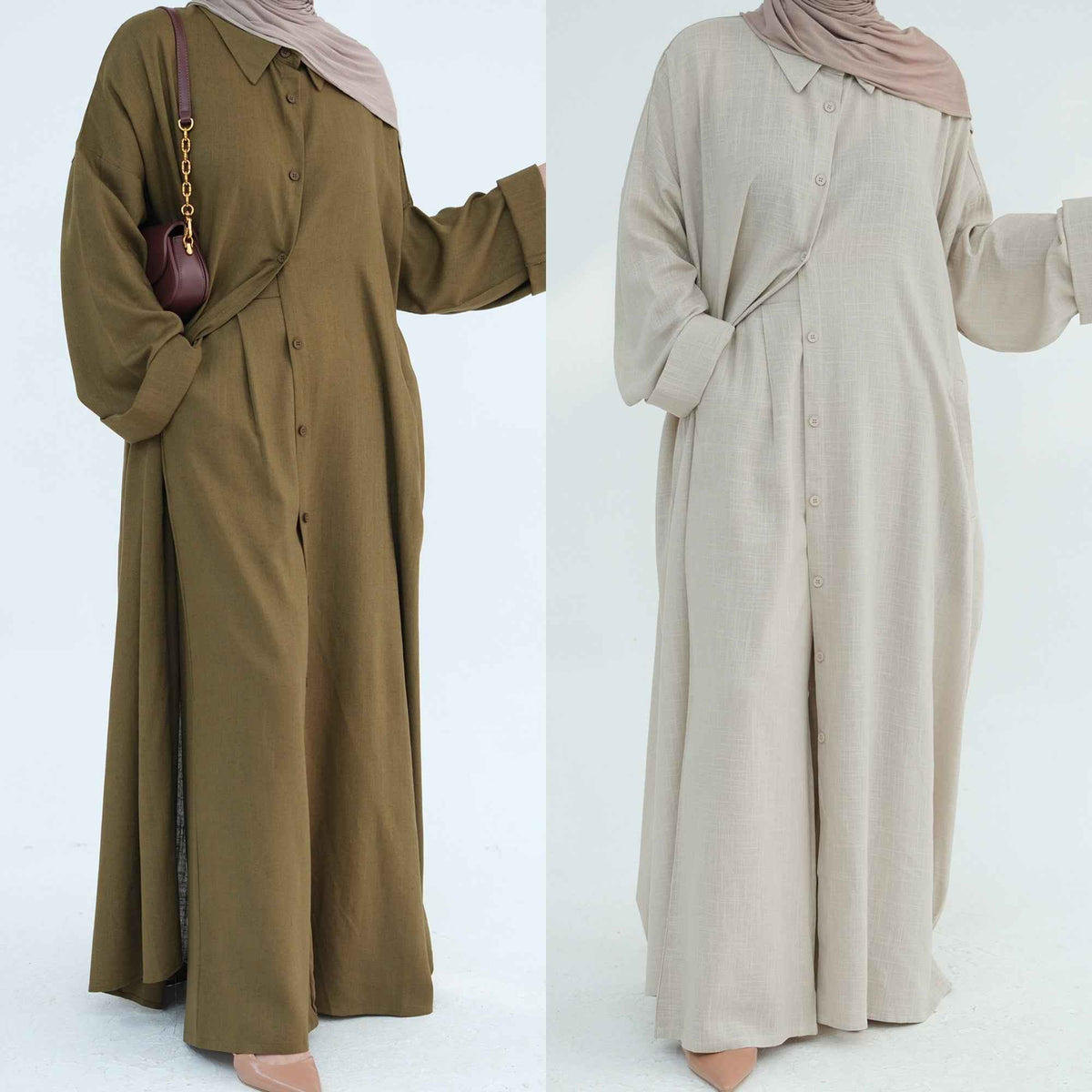 LR924  Plain Linen-Cotton Abaya Set