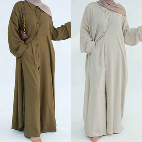 LR924  Plain Linen-Cotton Abaya Set