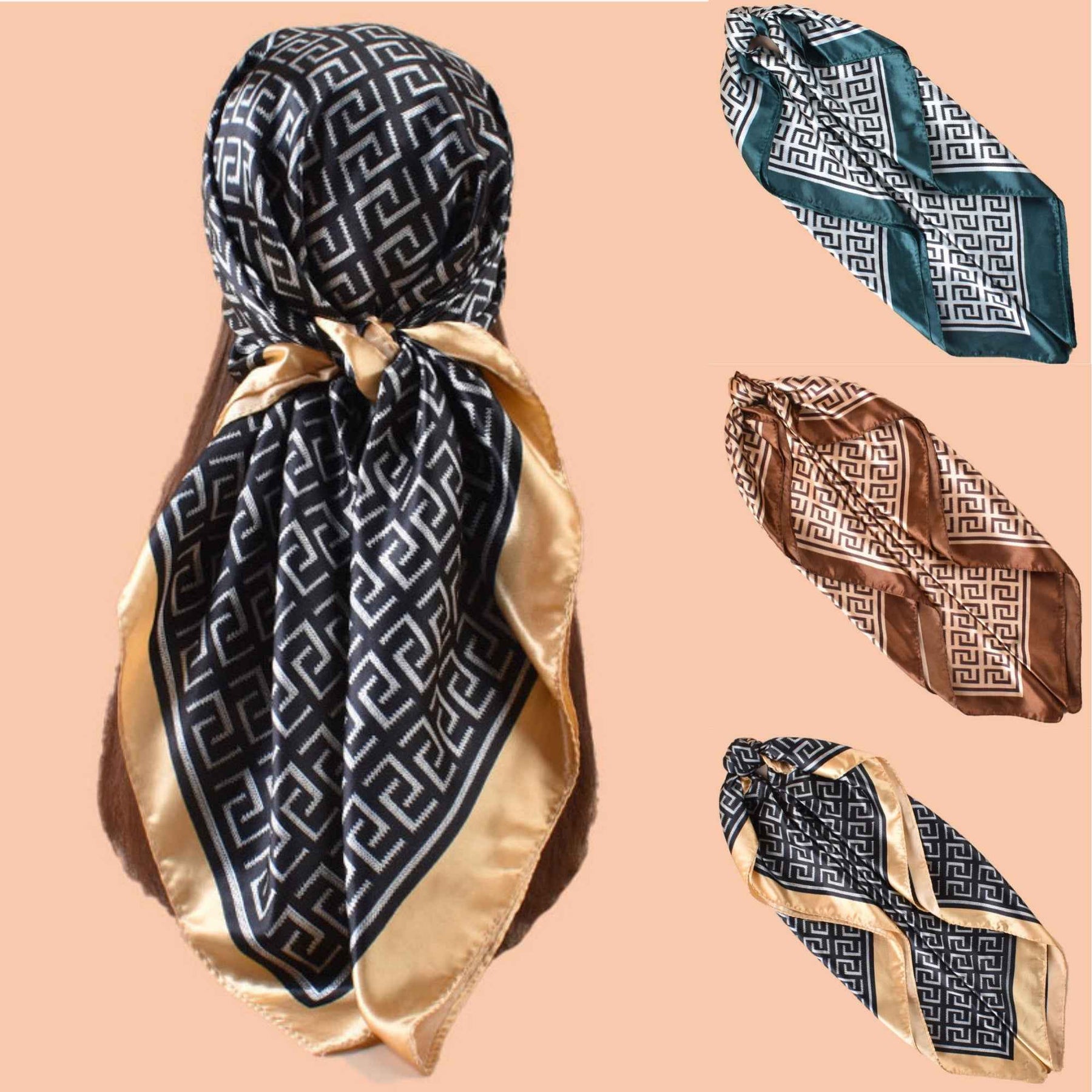 D546 90*90cm Printed Satin Square Scarf - MOQ:3