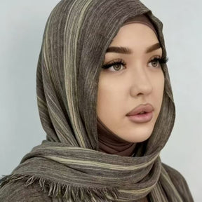 YC004  Printed Modal Crinkled Short Tassel Hijab