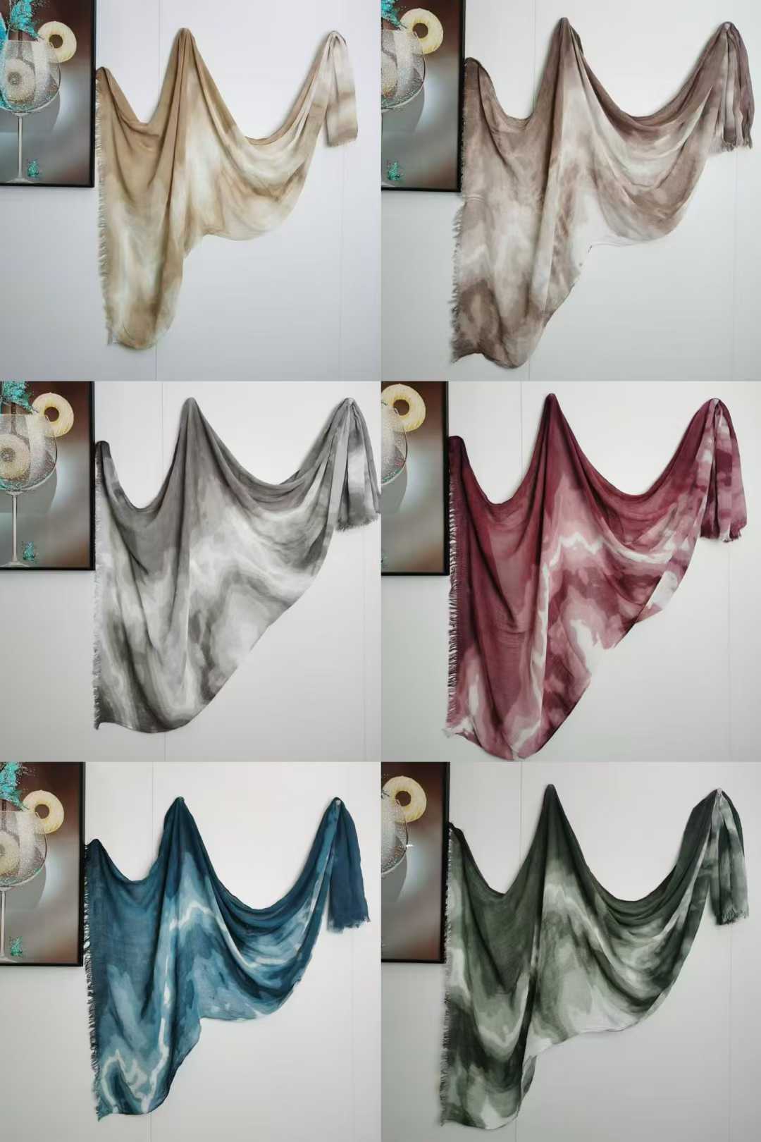 SS011  Modal Gradient Color Short Tassel Crinkled Hijab