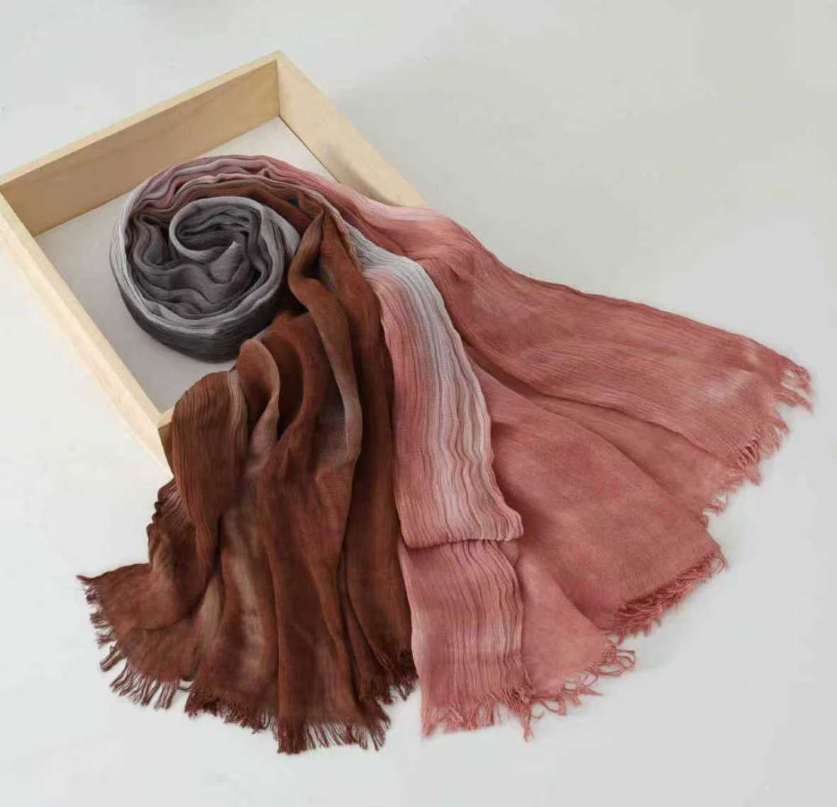 SS009  Modal Tie-Dye Oil Painting Style Two-End Fringed Crinkled Hijab