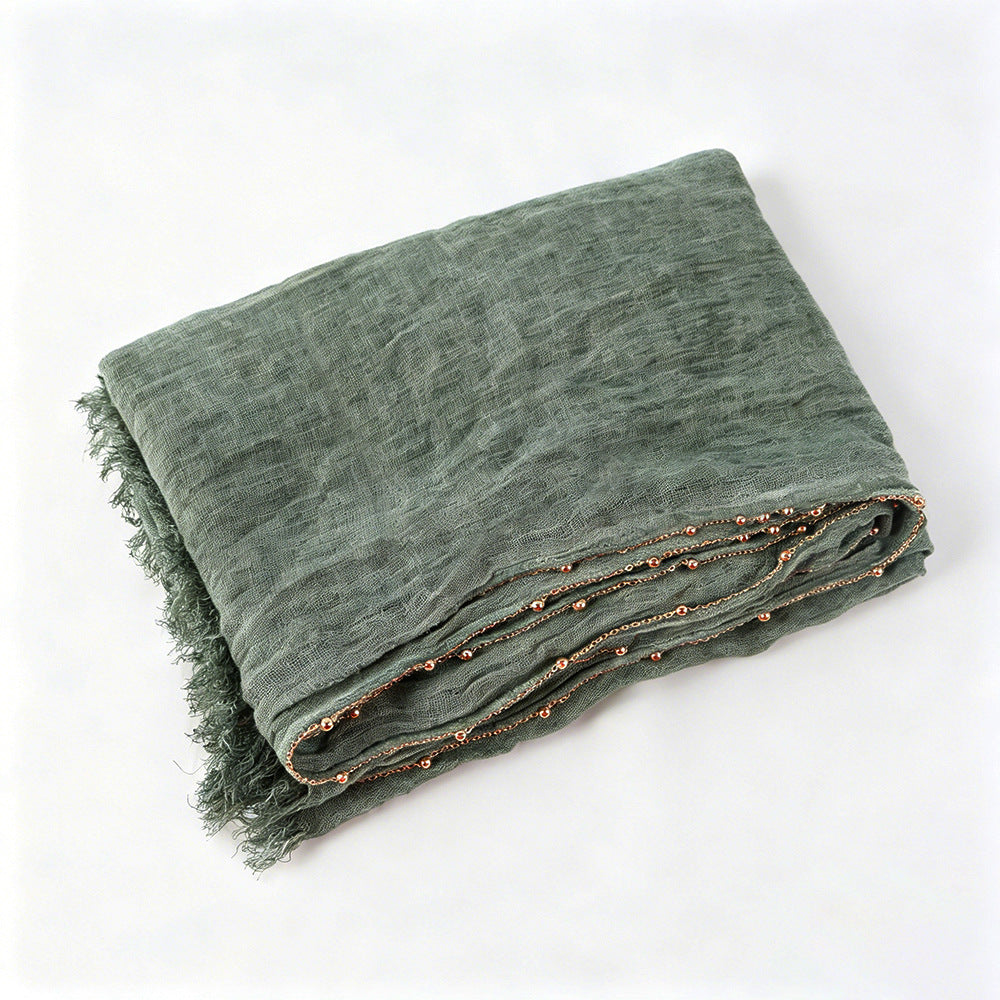 YC011  Plain Crinkle Rayon Handcrafted Chain Hijab- MOQ:10pcs