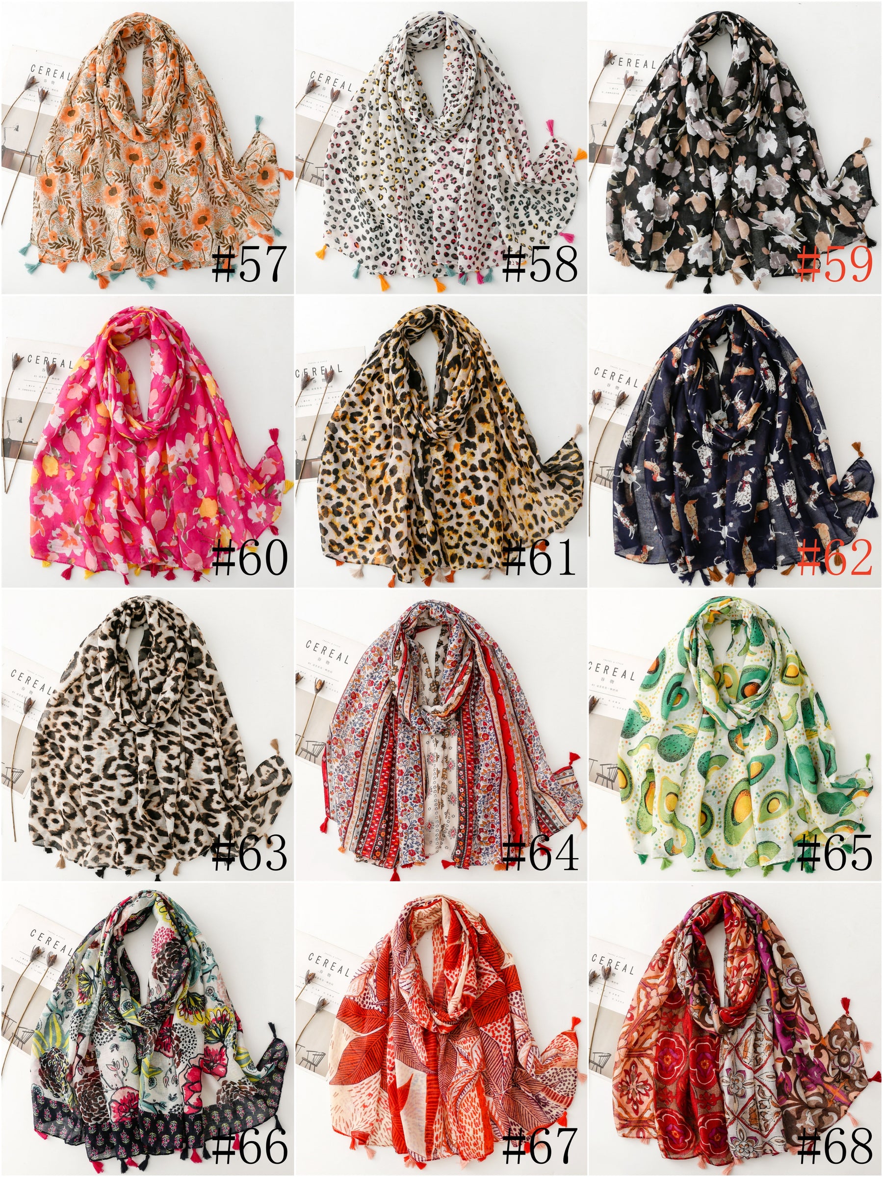 SL2202-009  Women's Ethnic Cotton Linen Feel Scarf with Wheat Ears Tassels