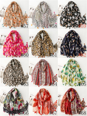 SL2202-009  Women's Ethnic Cotton Linen Feel Scarf with Wheat Ears Tassels