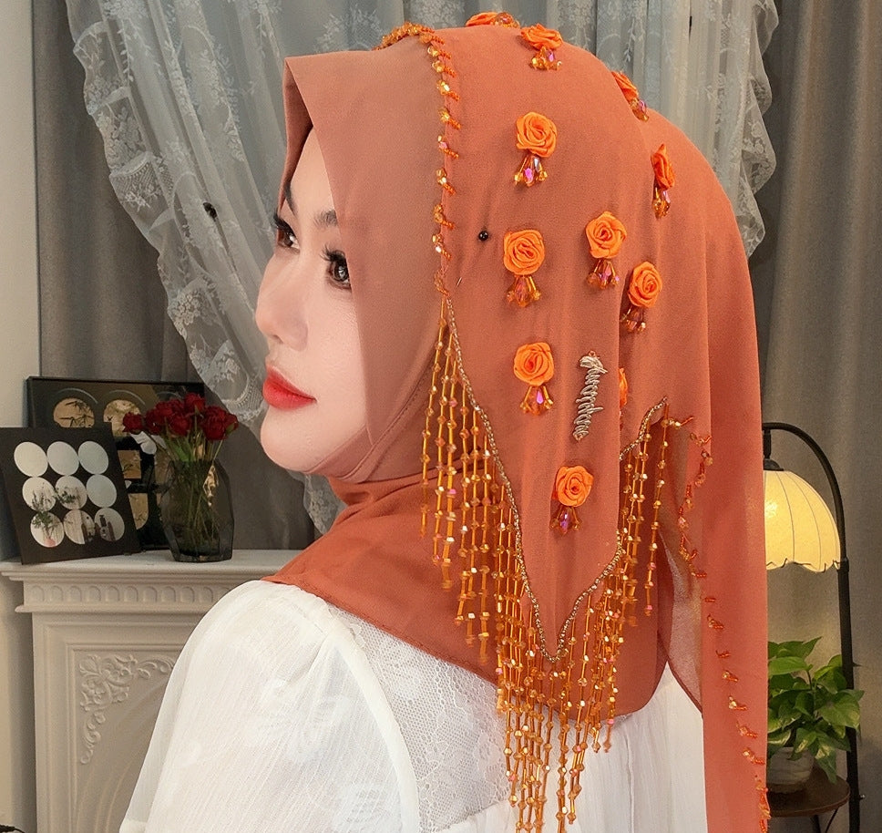 MY320  Plain Rose Rhinestone Polyester Turban Hijab - MOQ:20 PCS