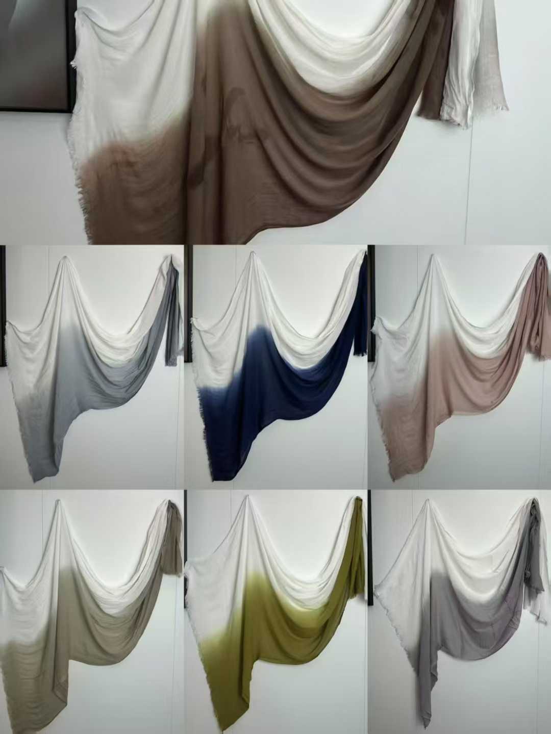 YC006  Striped Gradient Crinkled Short Tassel Printed Modal Hijab