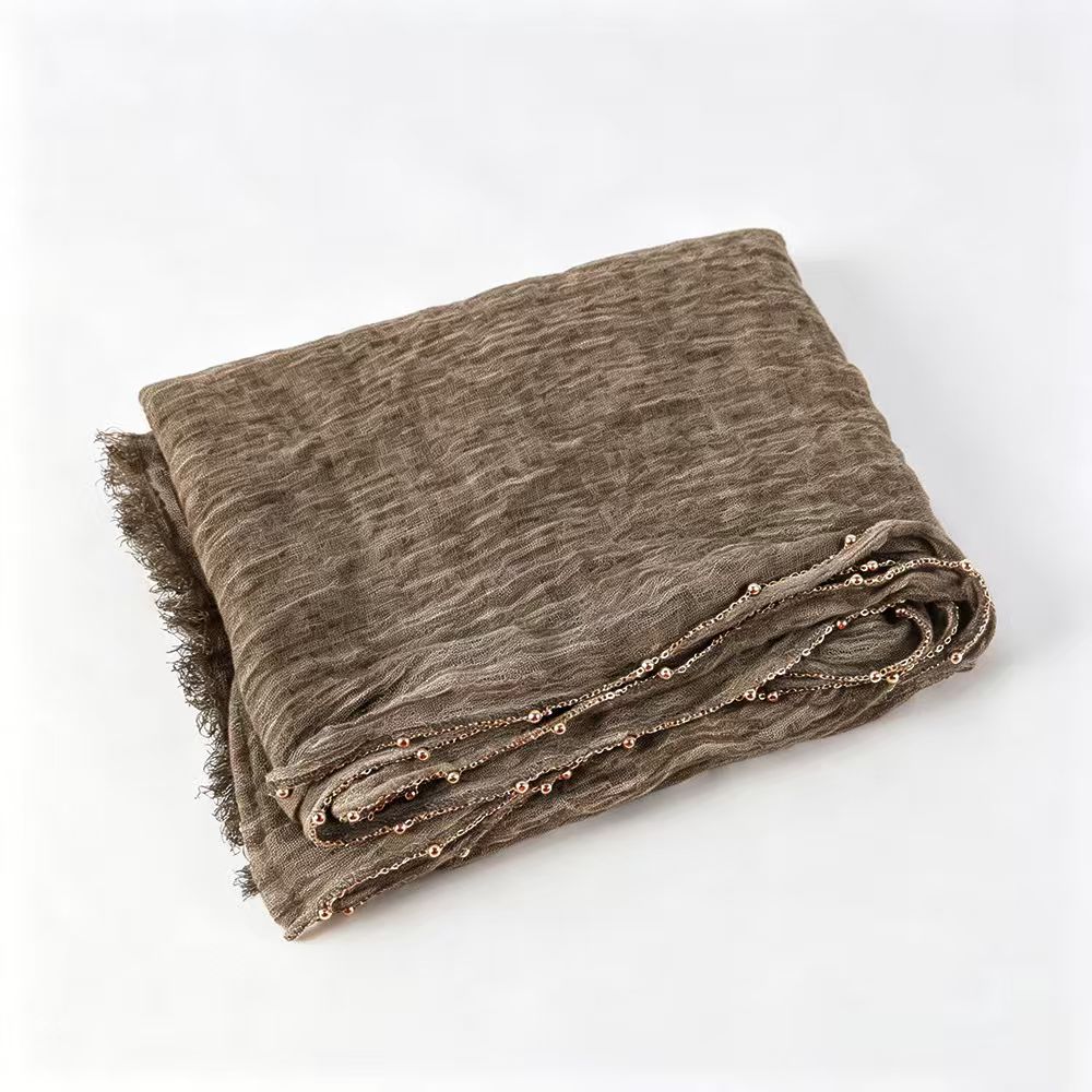 YC011  Plain Crinkle Rayon Handcrafted Chain Hijab- MOQ:10pcs