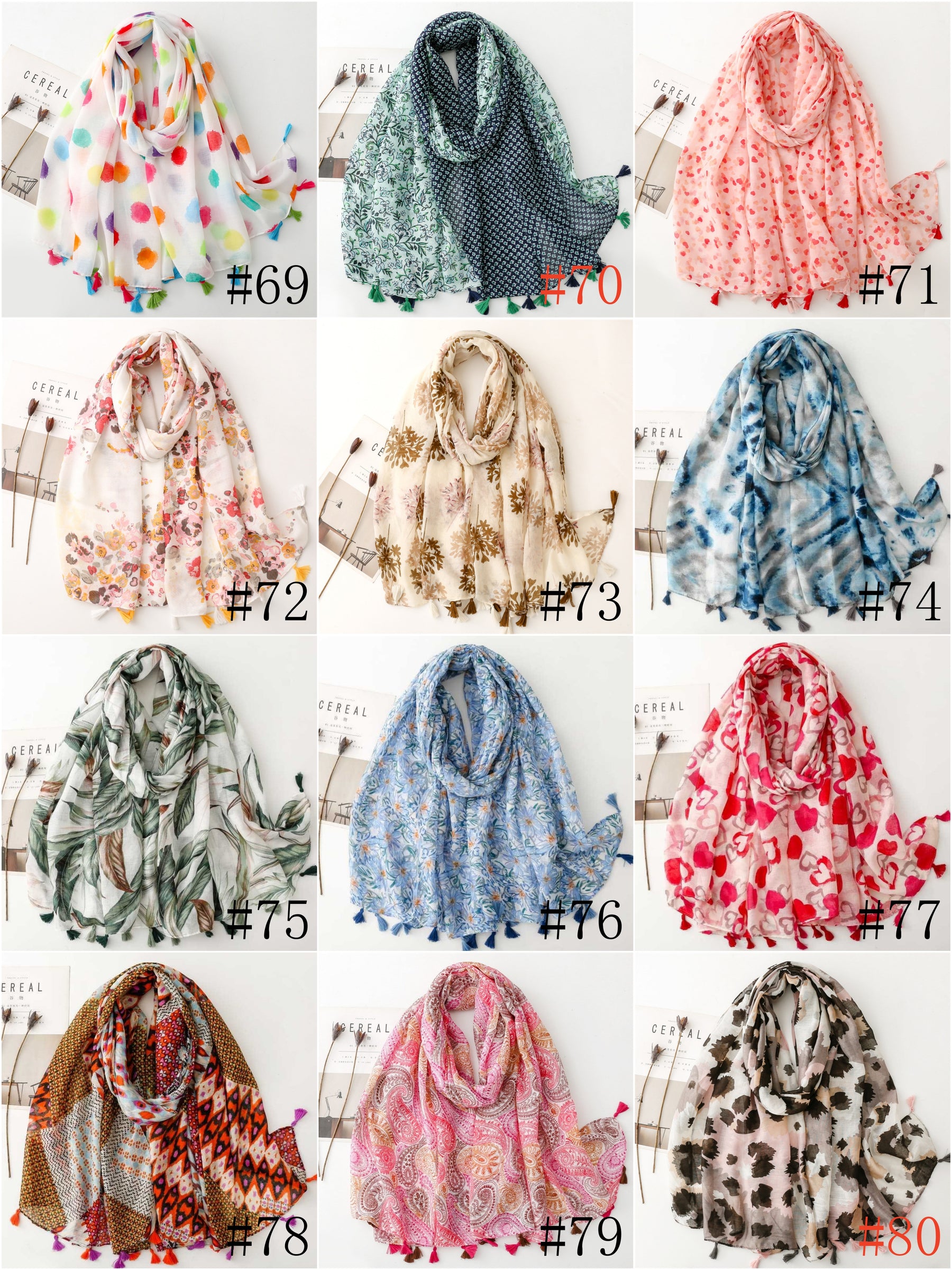 SL2202-009  Women's Ethnic Cotton Linen Feel Scarf with Wheat Ears Tassels
