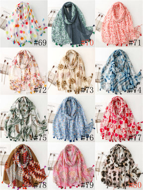 SL2202-009  Women's Ethnic Cotton Linen Feel Scarf with Wheat Ears Tassels
