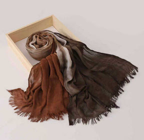 SS009  Modal Tie-Dye Oil Painting Style Two-End Fringed Crinkled Hijab