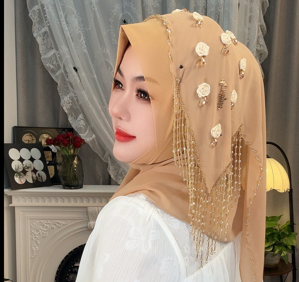 MY320  Plain Rose Rhinestone Polyester Turban Hijab - MOQ:20 PCS