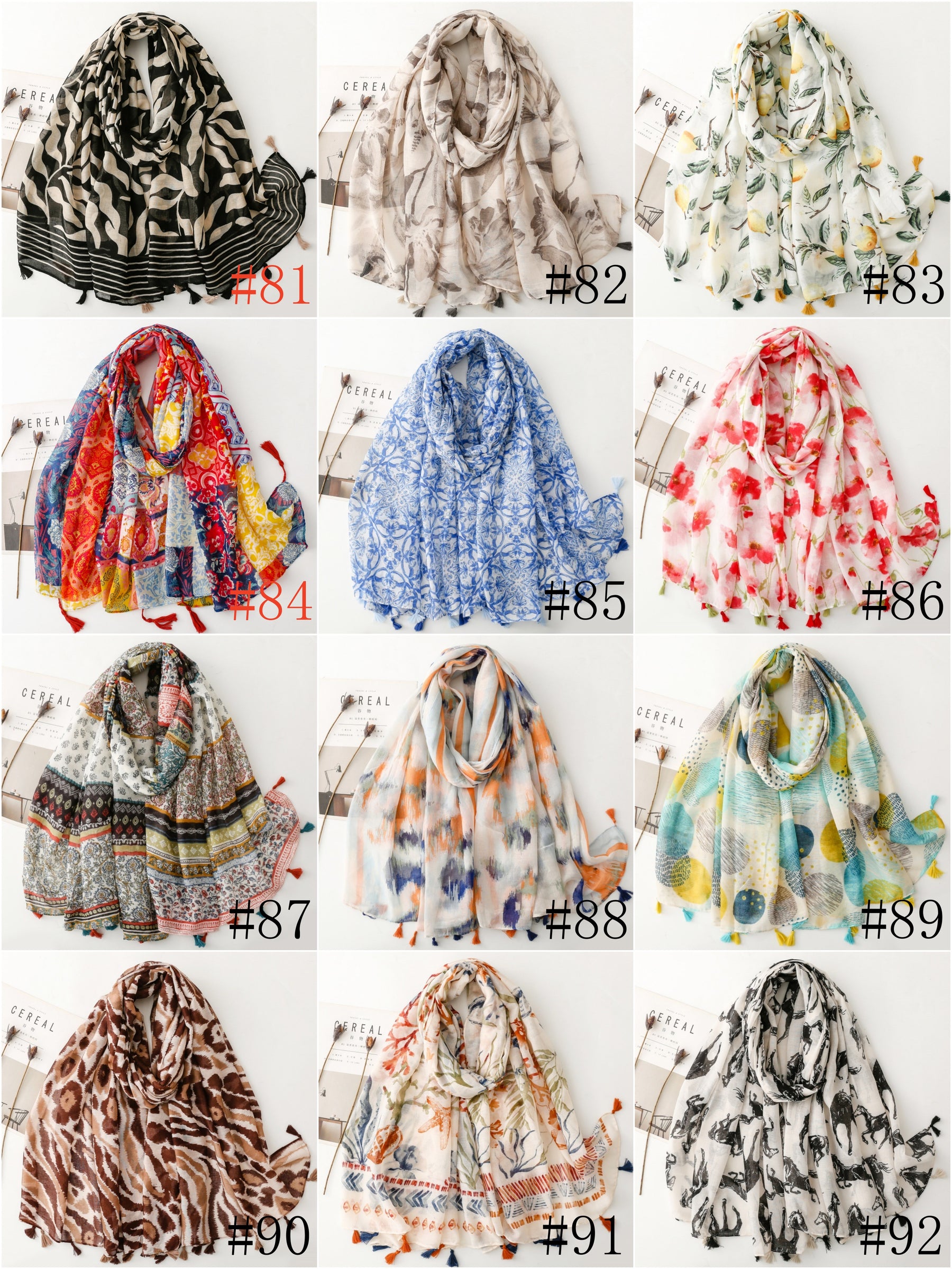 SL2202-009  Women's Ethnic Cotton Linen Feel Scarf with Wheat Ears Tassels