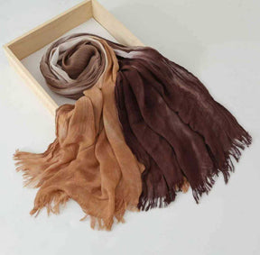 SS009  Modal Tie-Dye Oil Painting Style Two-End Fringed Crinkled Hijab