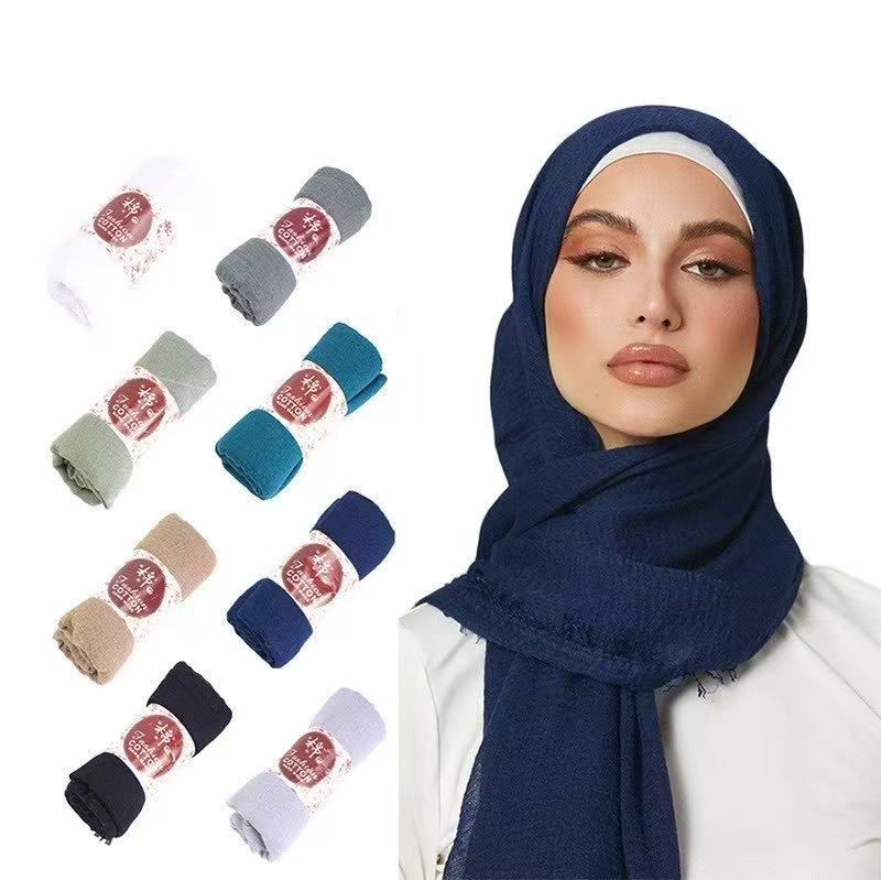 MSL090  plain color wholesale crinkle cotton hijab