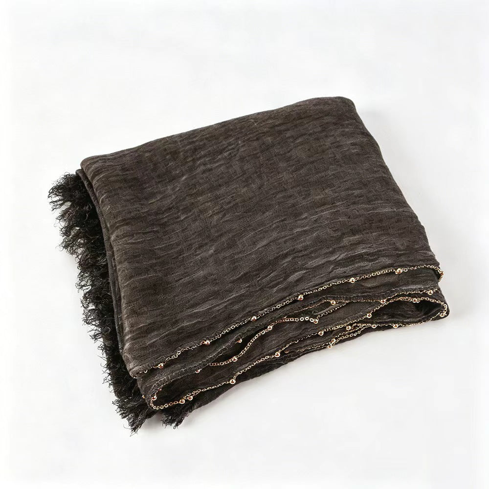 YC011  Plain Crinkle Rayon Handcrafted Chain Hijab- MOQ:10pcs