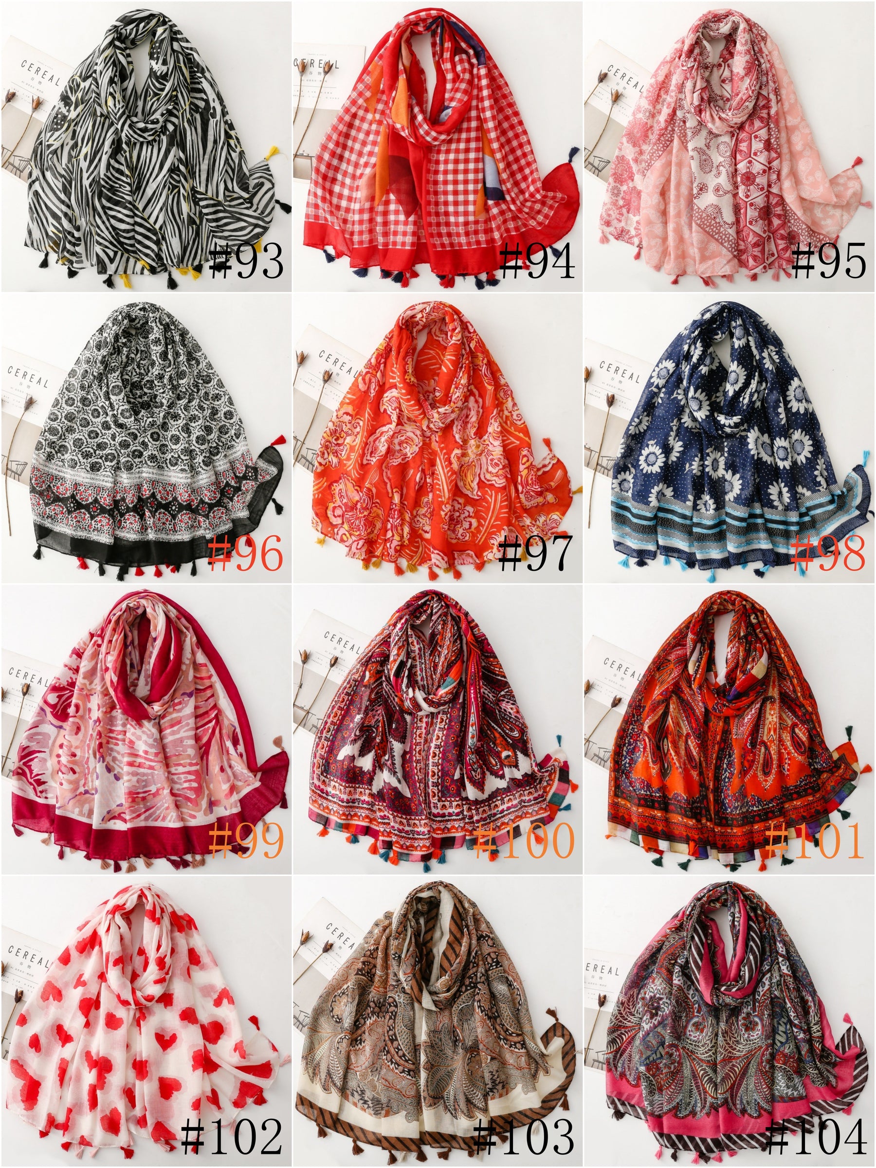 SL2202-009  Women's Ethnic Cotton Linen Feel Scarf with Wheat Ears Tassels