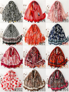 SL2202-009  Women's Ethnic Cotton Linen Feel Scarf with Wheat Ears Tassels