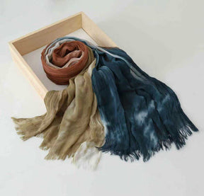 SS009  Modal Tie-Dye Oil Painting Style Two-End Fringed Crinkled Hijab