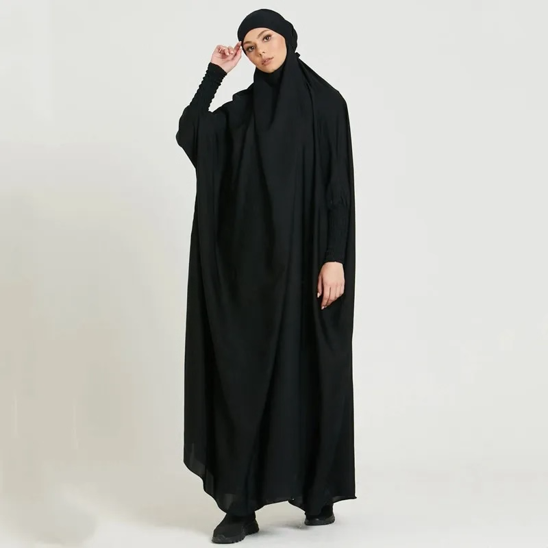 LR484   Plain plus size hijab-integrated dress