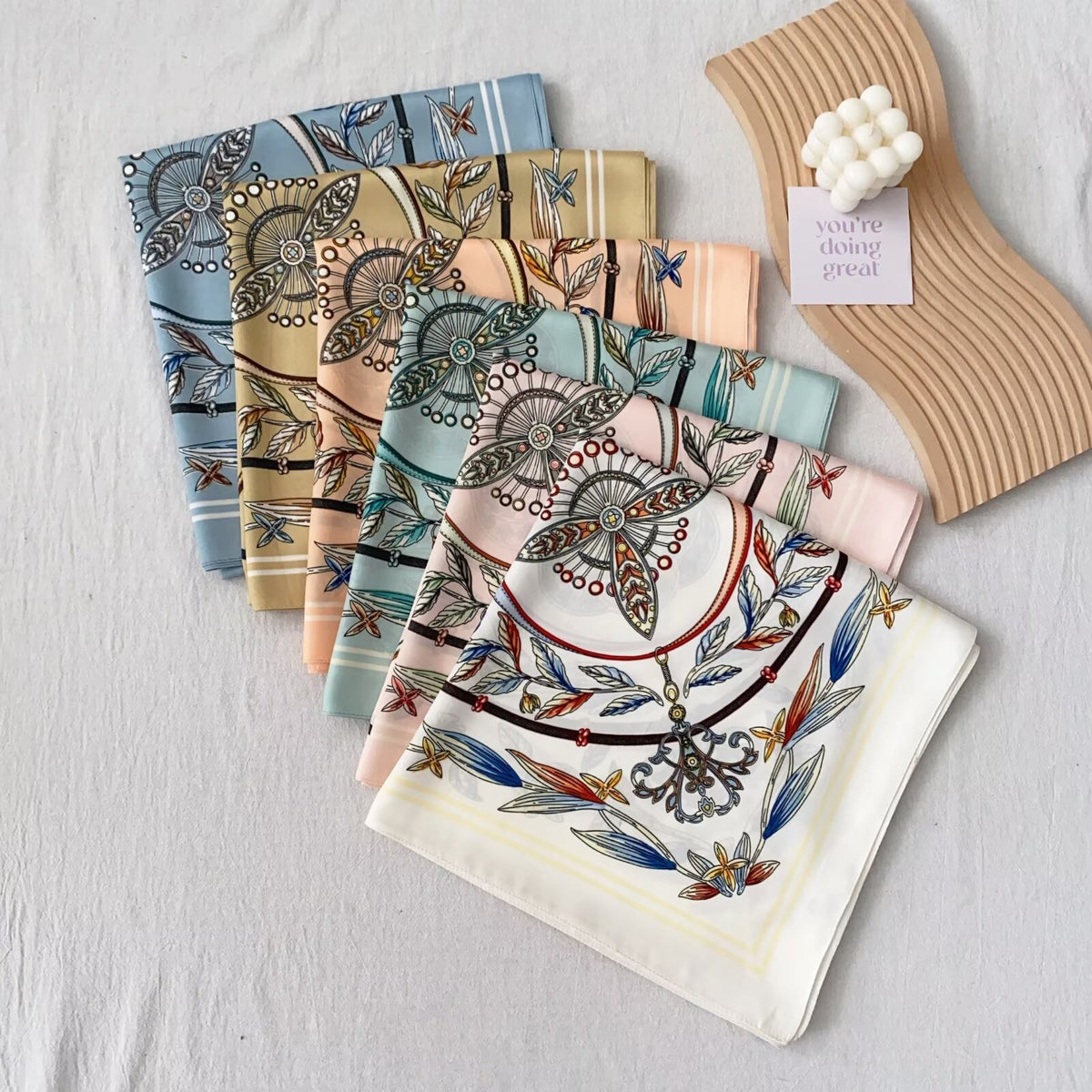 YHL002 130*130cm Printed Twill Satin Large Square Scarf