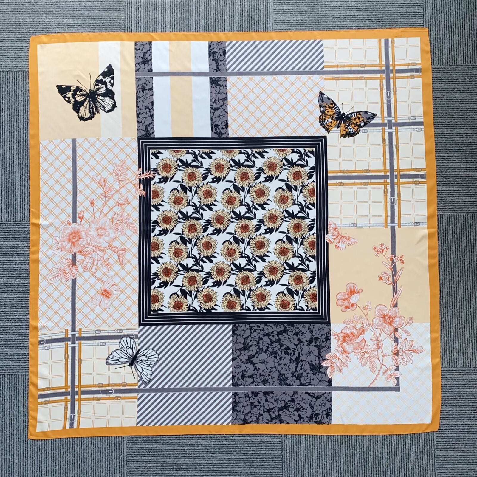 YHL002 130*130cm Printed Twill Satin Large Square Scarf