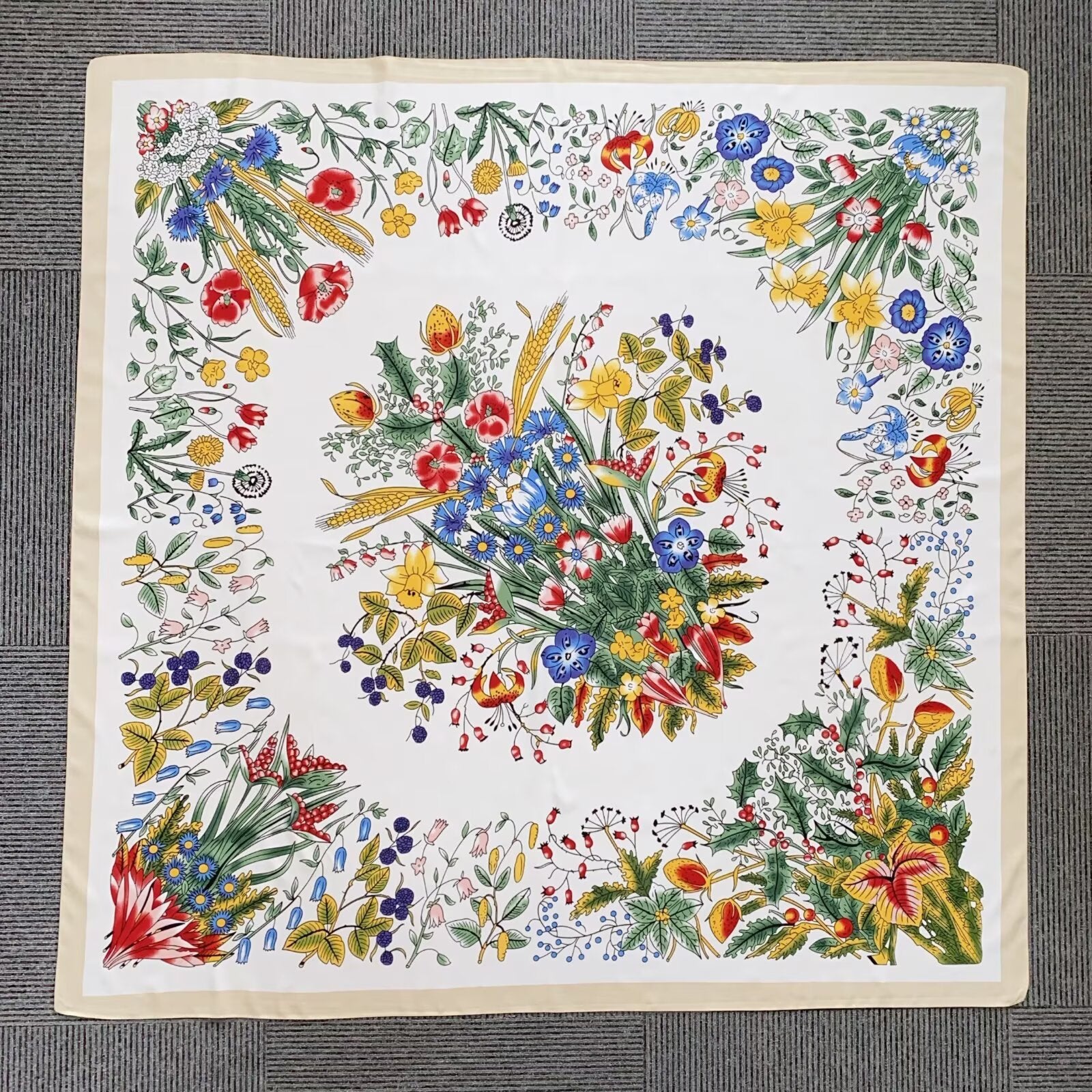 YHL002 130*130cm Printed Twill Satin Large Square Scarf