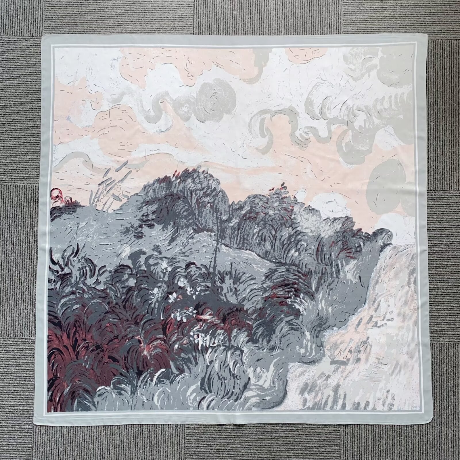 YHL002 130*130cm Printed Twill Satin Large Square Scarf