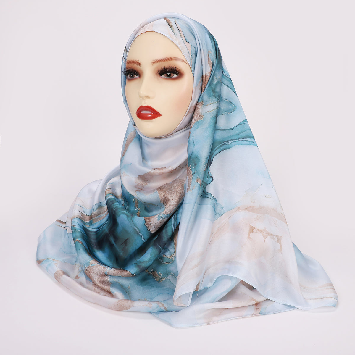 MYX010 Peacock blue tudung print hijab/scarf polyester cotton