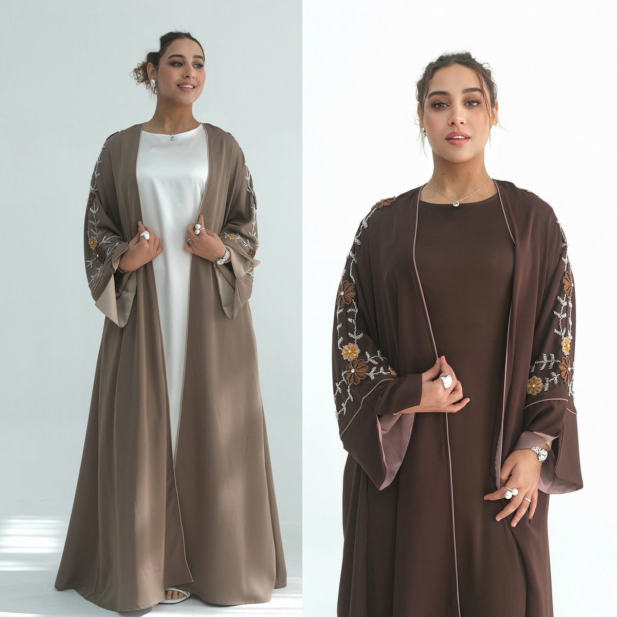 LR1154  Embroidered Floral Hand Beaded Plus Size Open Abaya