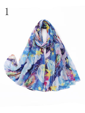 MYP025  Fashionable starry sky quicksand printed scarf