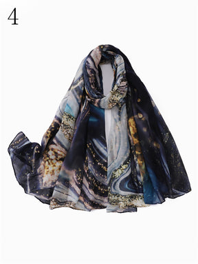 MYP025  Fashionable starry sky quicksand printed scarf