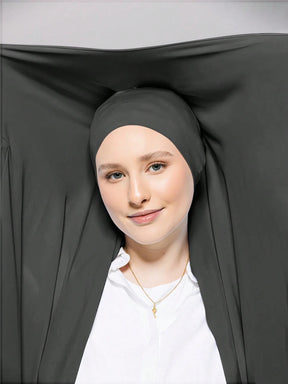 WJ062  Solid color elastic tube hat magnetic buckle integrated hijab set cap