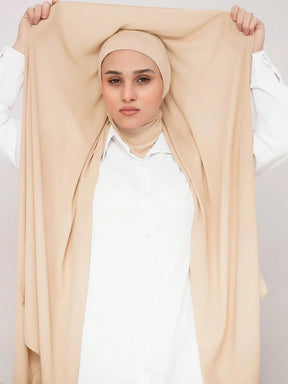 YZ136  Solid color pearl chiffon hijab and base hat combination