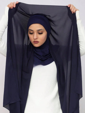YZ136  Solid color pearl chiffon hijab and base hat combination