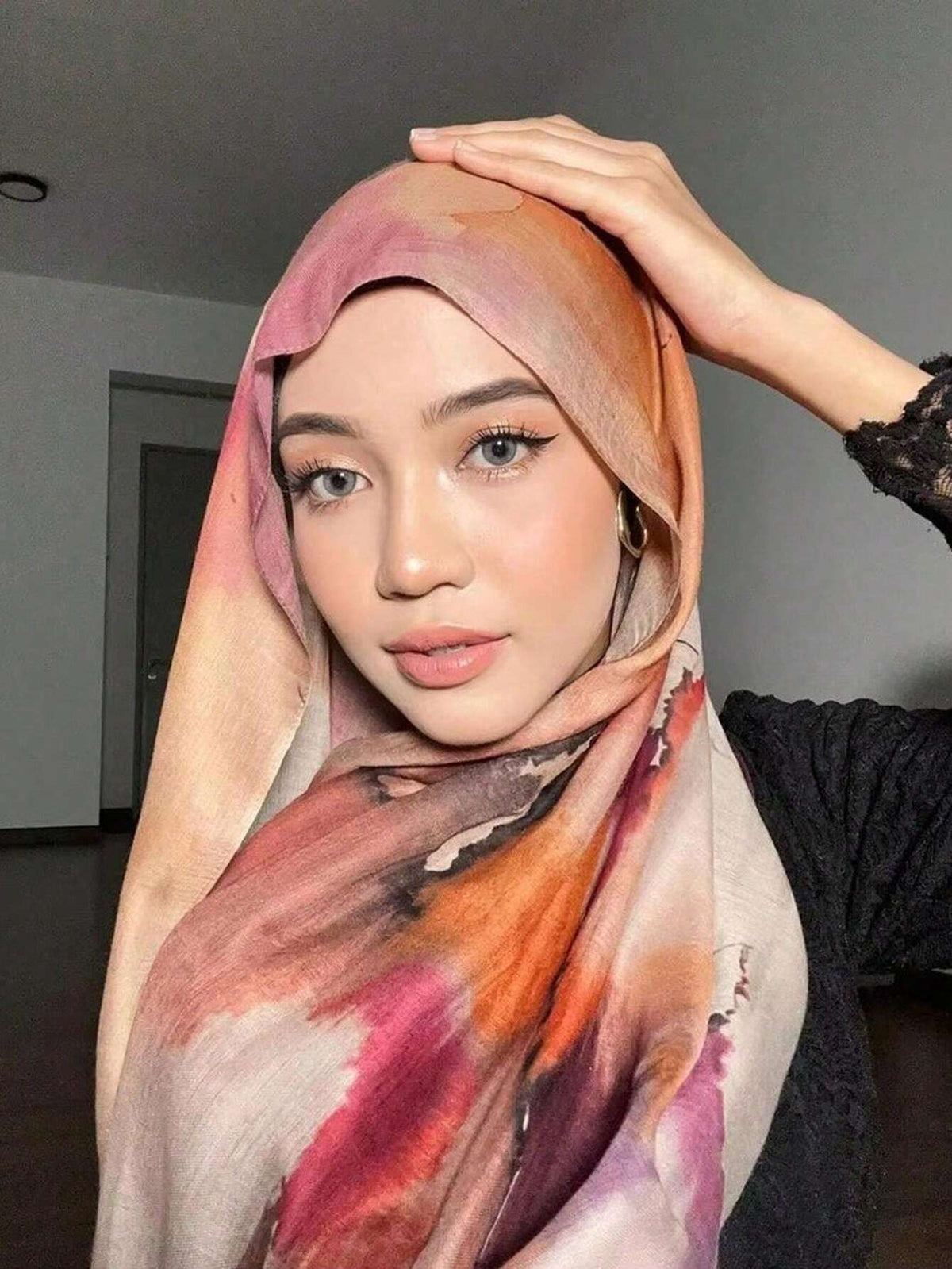 MY015  Watercolor floral print soft polyester cotton printed hijab
