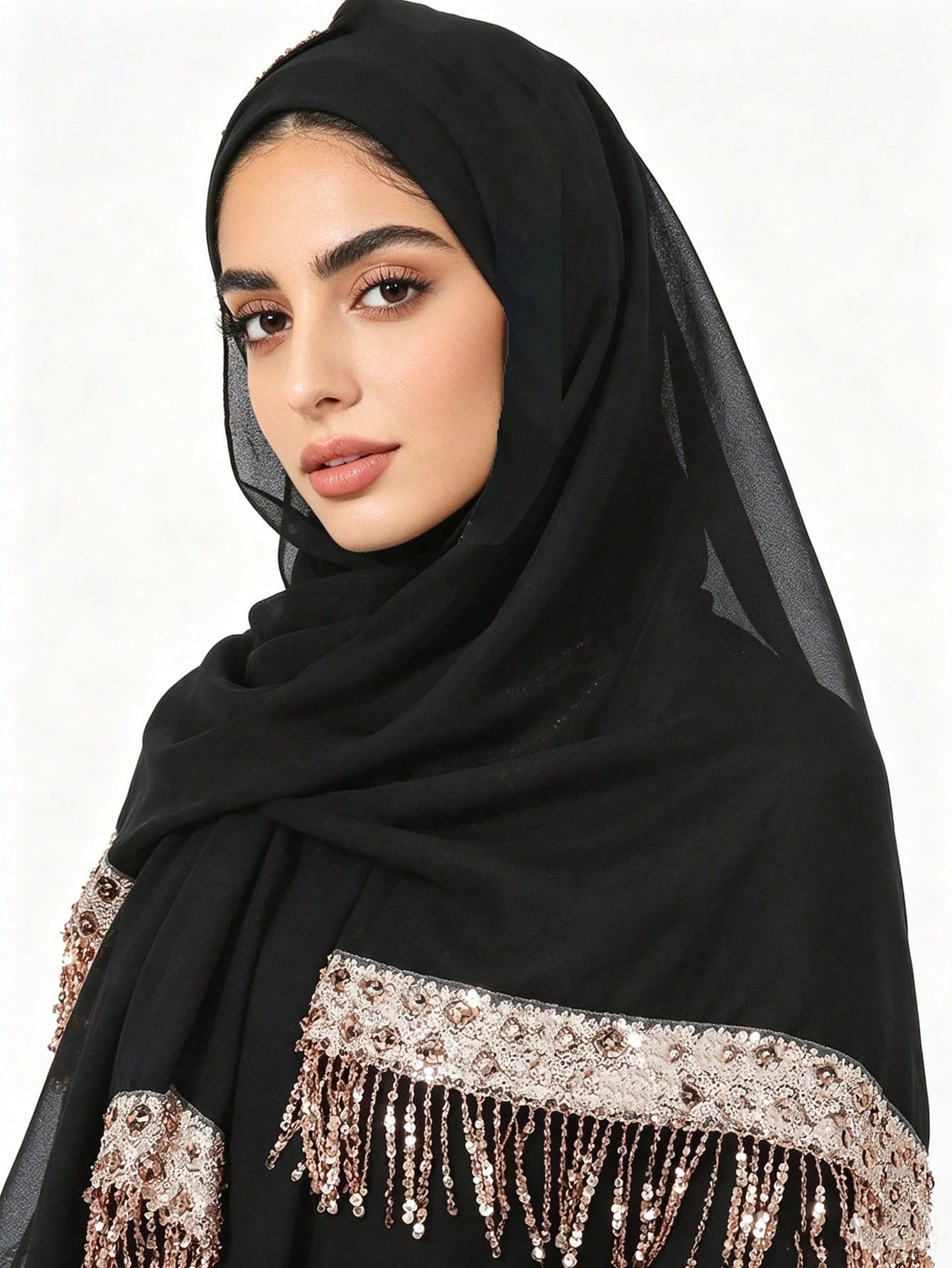 SW150  Plain Chiffon Sequin Tassel Hijab