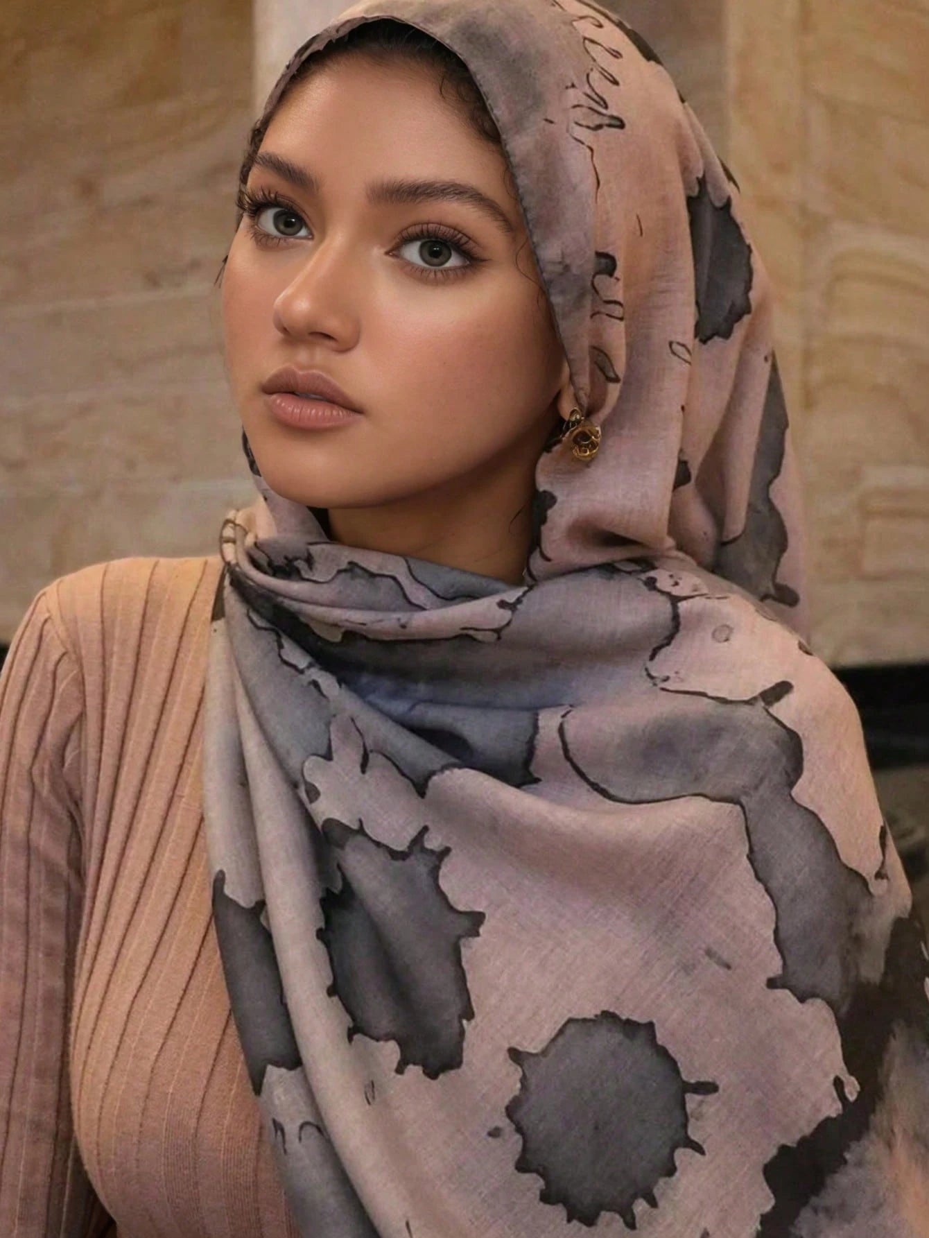 MY015  Watercolor floral print soft polyester cotton printed hijab