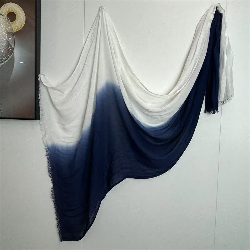 YC006  Striped Gradient Crinkled Short Tassel Printed Modal Hijab